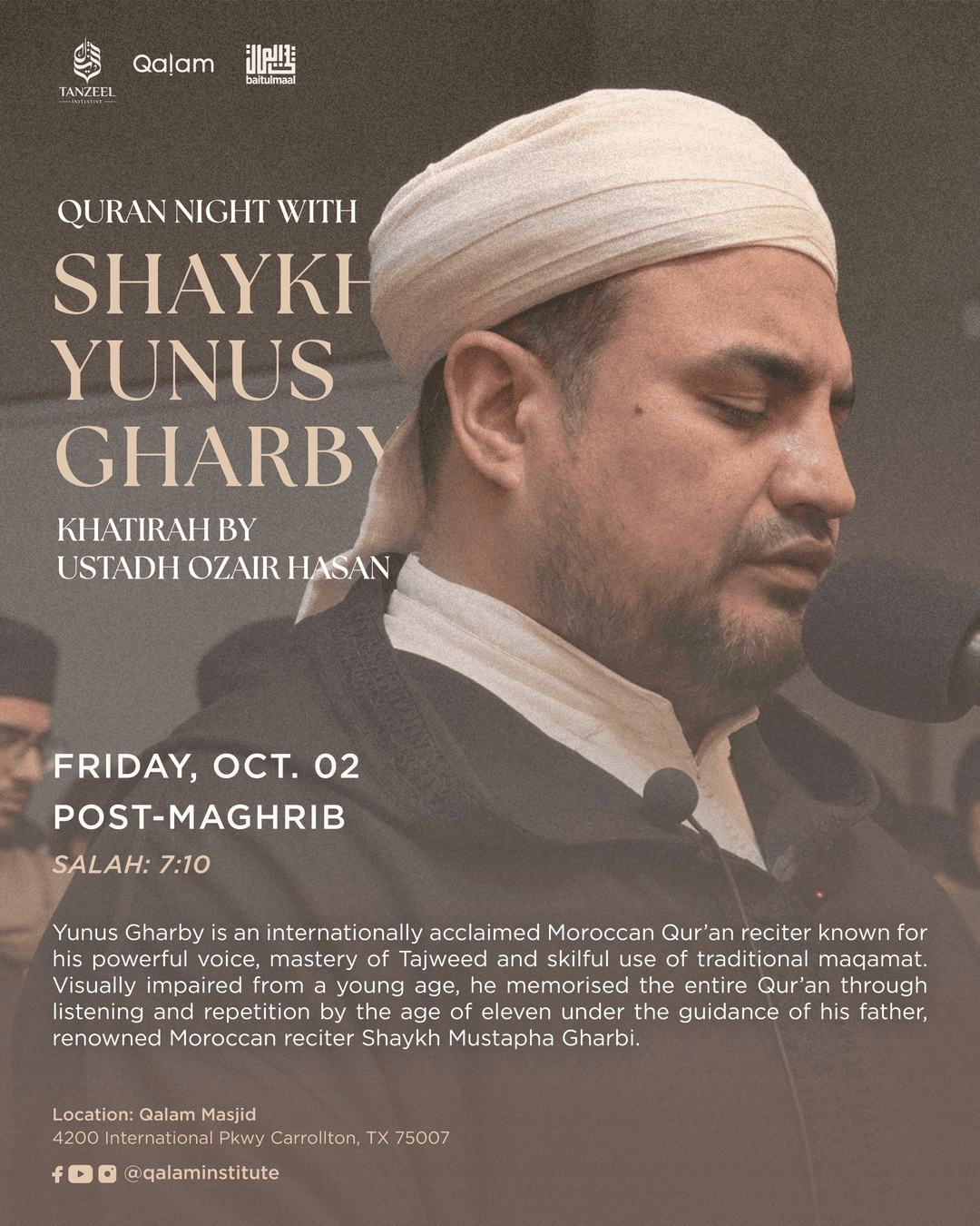 Quran Night with Shaykh Yunus Gharby Flyer
